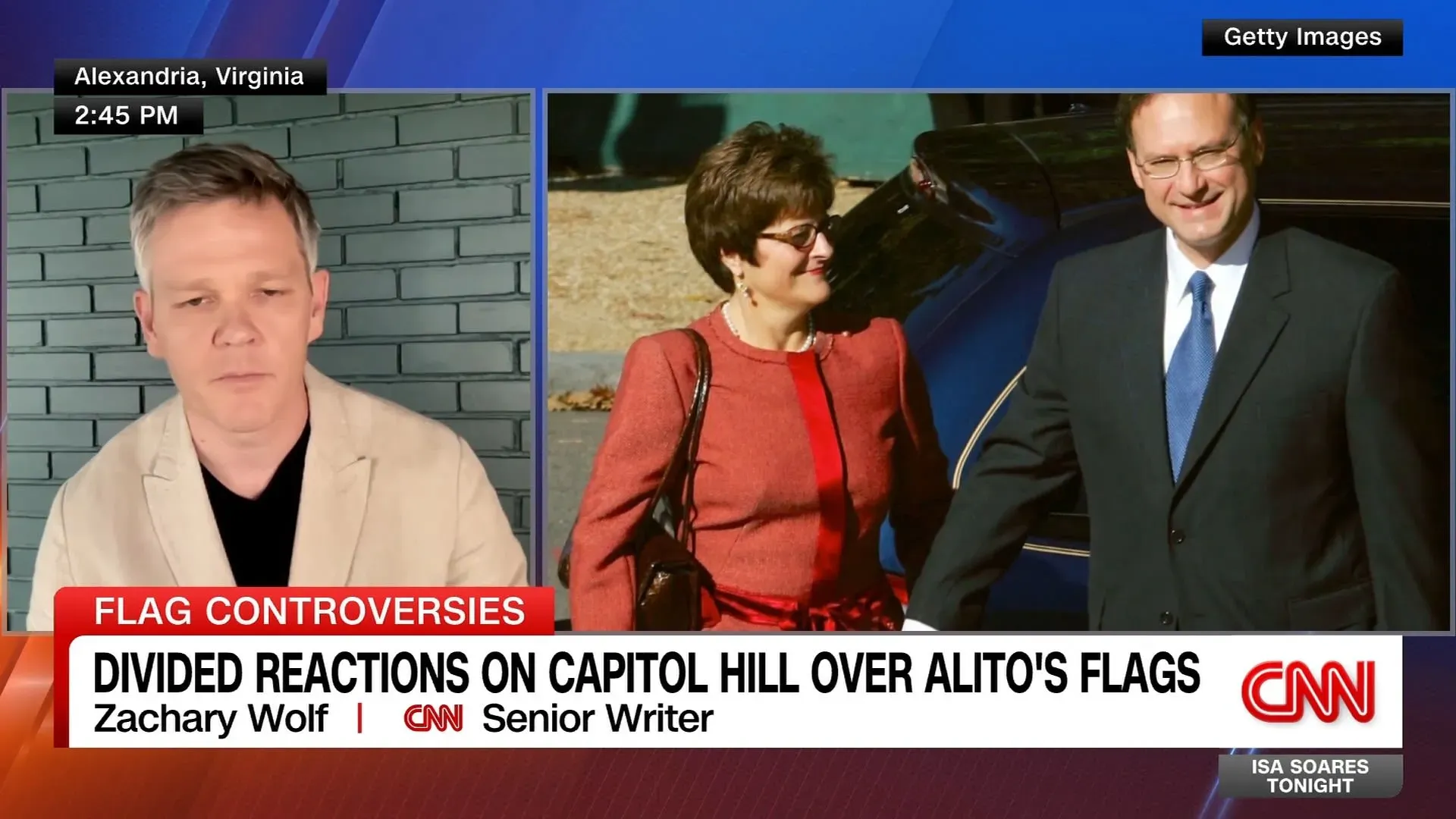 صورة لجون روبرتس وصامويل أليتو أثناء حديثهما عن التقاعد، مع التركيز على التحديات التي تواجه القضاة في المحكمة العليا.