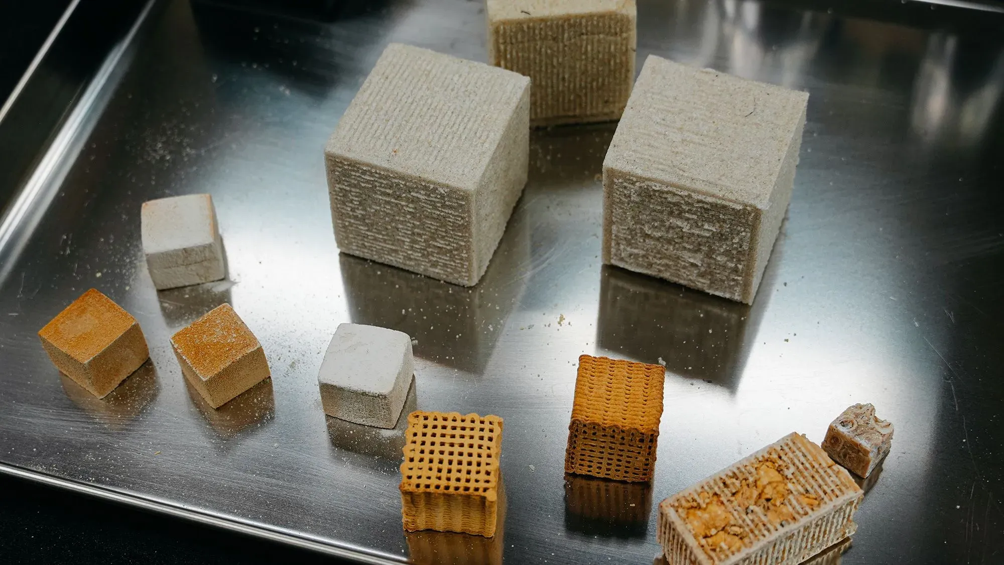 كتل بناء حيوية مصنوعة من الفطريات والبكتيريا، تظهر بتصاميم وألوان متنوعة، تمثل خطوة نحو بديل مستدام للأسمنت.