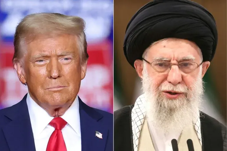 صورة تُظهر الرئيس الأمريكي السابق دونالد ترامب والمرشد الإيراني علي خامنئي، تعكس التوترات المتزايدة بين الولايات المتحدة وإيران.