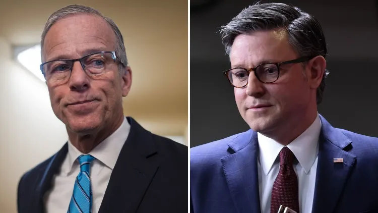 صورة تظهر زعيمي الحزب الجمهوري في مجلس الشيوخ، جون ثون وجايسون جونسون، في سياق الخلافات حول تمويل الحكومة وإغلاق وزارة الأمن الداخلي.