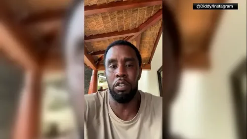 شون "ديدي" كومبس يتحدث في فيديو من منزله، مع خلفية من الخشب والسقف المنسوج، حيث يناقش قضايا قانونية تتعلق بالاعتداء.
