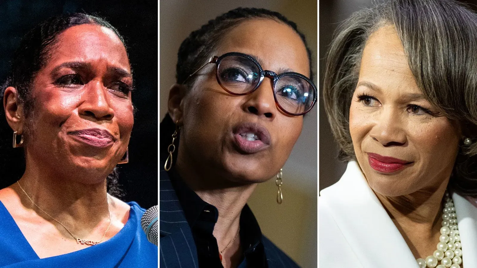 صورة تظهر ثلاث نساء سوداوات بارزات في السياسة الأمريكية، يتحدثن عن أهمية تمثيل النساء الملونات في مجلس الشيوخ.